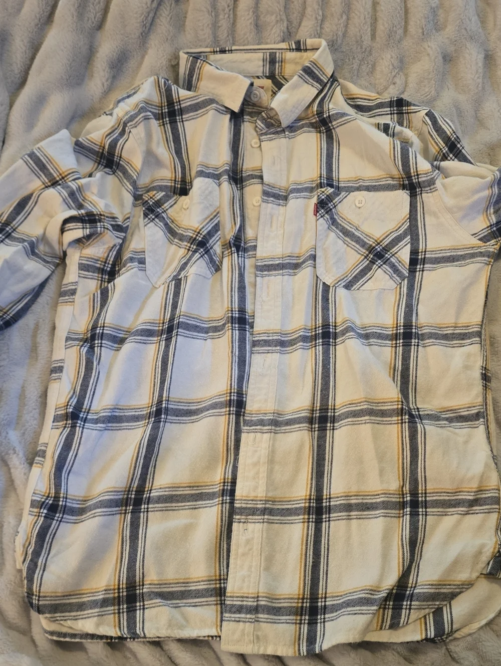 Levi's Cream and Navy Plaid Button-Down Shirt
